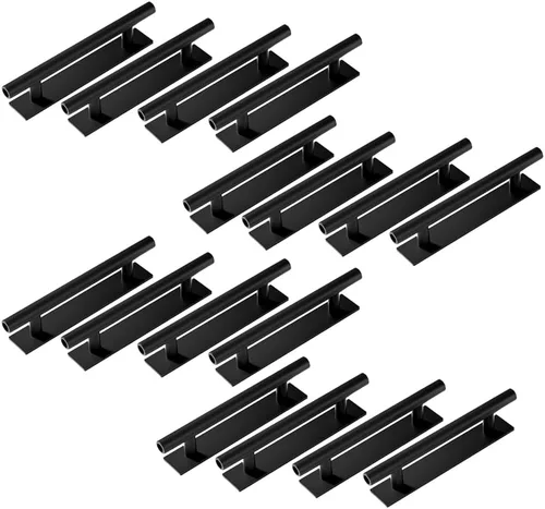 Paquete de 16 manijas autoadhesivas de plástico ABS para armario, cajones instantáneos de armario (negro, 16)