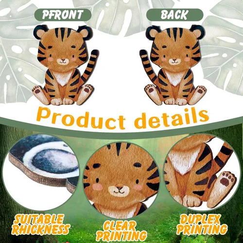 Miniatura 6 de Geetery 12 piezas de animales del bosque de madera con formas recortadas de animales pintados de bosque de safari para baby shower, criaturas