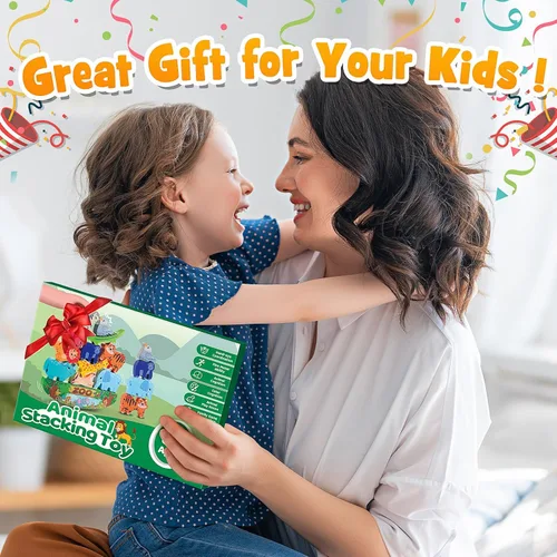 Miniatura 7 de IPOURUP Bloques de Animales de Madera Apilables Juguete para Niños Regalos de Navidad y Cumpleaños para Niño Niña Edad 3-7 Animales Montessori