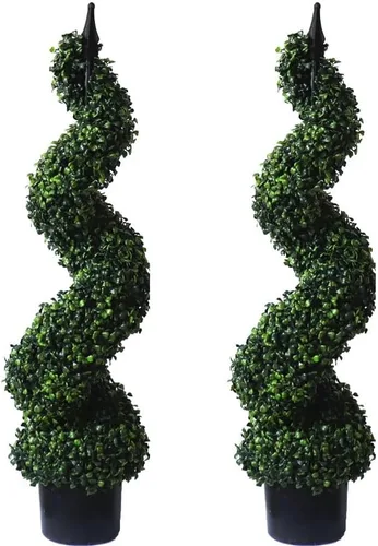 ALL SEASON GREEN Juego de 2 plantas de boj artificiales para exteriores de 36 pulgadas para decoración de porche