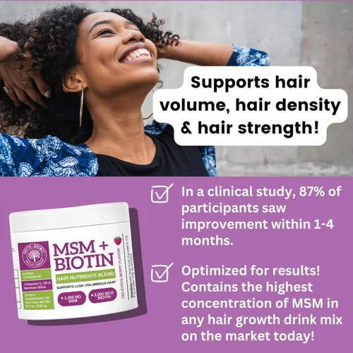Miniatura 8 de Qhemet Biologics MSM + Biotin - Mezcla de bebida nutritiva para el cabello, vitaminas en polvo para apoyar un volumen exuberante, sílice de bambú