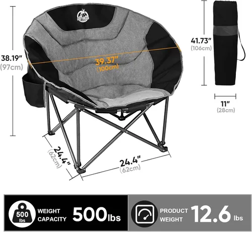 Miniatura 3 de Northroad Silla de campamento XXL con diseño de luna, silla redonda de gran tamaño, platillo acolchado plegable con bolsillo lateral, capacidad