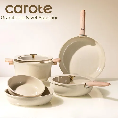 Miniatura 9 de CAROTE Juego de 25 piezas de utensilios de cocina de cerámica, juego de ollas y sartenes antiadherentes, juego de cocina para RV con asas