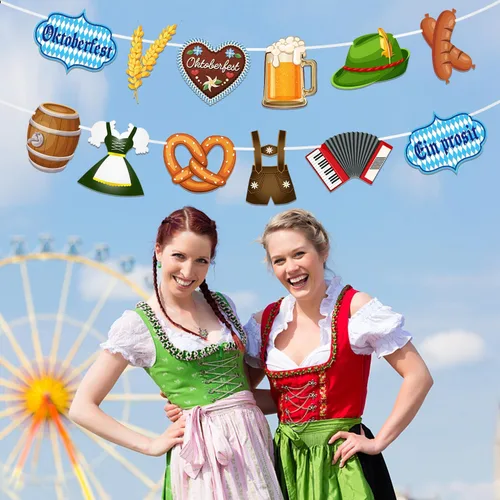 Miniatura 3 de 2 pancartas de Oktoberfest, guirnalda de Oktoberfest, bandera bávara, cartel de banderines de Oktoberfest, telón de fondo, accesorios de cabina