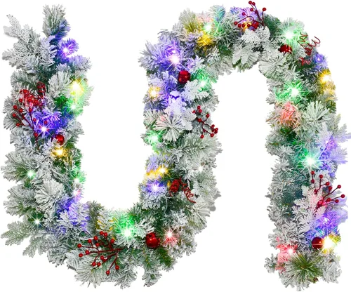 Miniatura 10 de Guirnalda de Navidad con luces de 9 pies, guirnalda de Navidad iluminada, funciona con pilas, 8 modos de iluminación, 50 luces LED, guirnalda