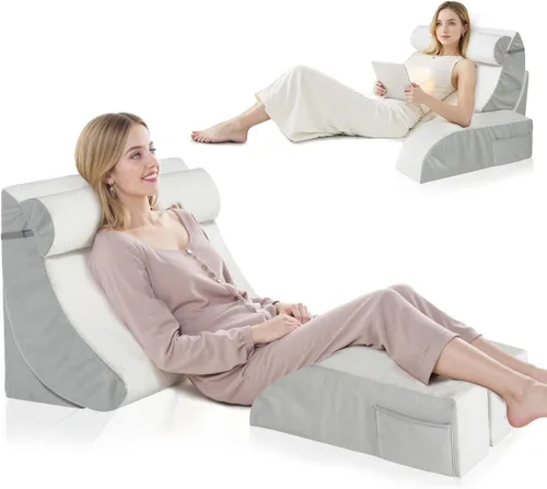 Miniatura 12 de Almohada de cuña de cama para cabecero, juego de cuña triangular para sentarse en la cama, reflujo ácido, poscirugía y ronquidos (terciopelo negro)
