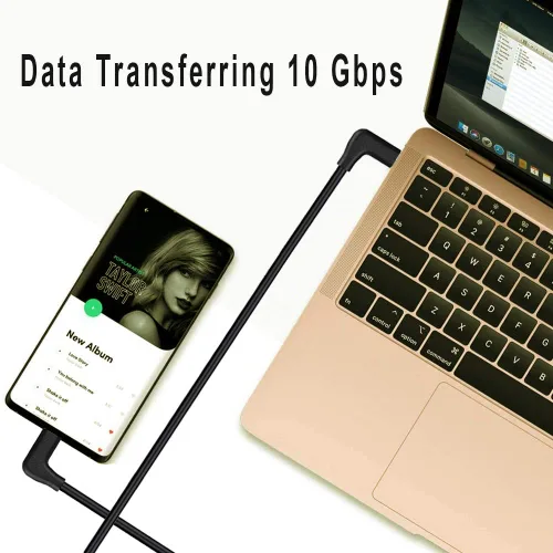 Miniatura 5 de QCEs Cable USB C a USB C 3.1 Gen 2 de 6.6 pies, cable tipo C de ángulo recto con pantalla de video 4K, transferencia de datos de 10 Gbps, carga PD