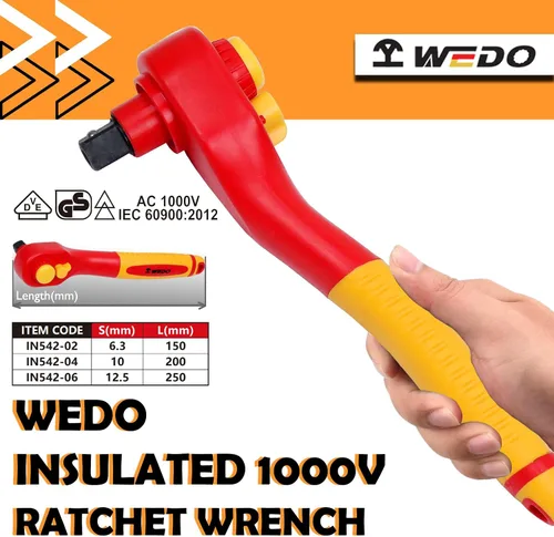 Miniatura 2 de WEDO Llave de trinquete aislada, unidad de 3/8 pulgadas, 8 pulgadas de longitud, llave de seguridad para electricistas, manijas antideslizantes VDE