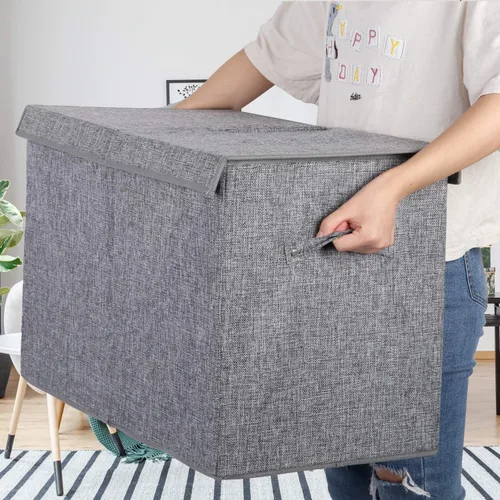 Miniatura 5 de popoly Cofre grande de juguetes con tapa, organizador plegable de almacenamiento de juguetes con divisor extraíble, 25 x 13 x 16 pulgadas (gris lino)