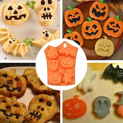 Miniatura 7 de Molde de silicona para chocolate con temática de Halloween, calabaza, murciélago, calavera, fantasma, molde para caramelos, 2 unidades de 12
