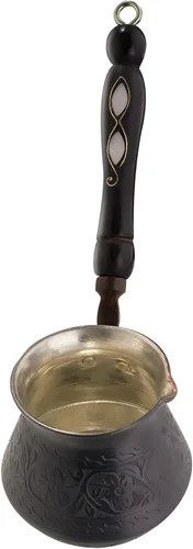 Miniatura 7 de BCS Cafetera turca griega árabe de cobre de 12 onzas con mango de madera (4 porciones) Cezve Ibrik Briki - Cafetera para estufa