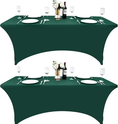 Miniatura 54 de Paquete de 2 Cubiertas de Mesa de Spandex de 4 pies para Mesas Plegables Rectangulares - Manteles Elásticos Ajustados Resistentes a las Arrugas