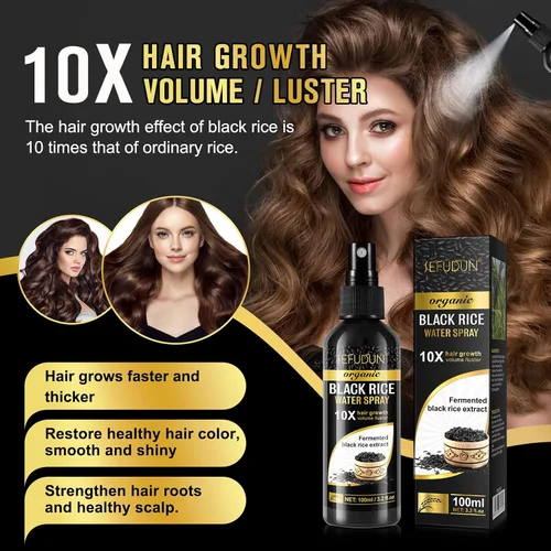 Miniatura 7 de Spray de agua de arroz negro orgánico para el crecimiento del cabello, una solución con aceite de ricino y extracto de raíz de jengibre para cabello