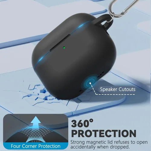 Miniatura 3 de Ljusmicker – Funda para AirPods 4 (2024) con cierre magnético en la tapa y juego de limpieza, funda protectora de silicona suave para Apple AirPods
