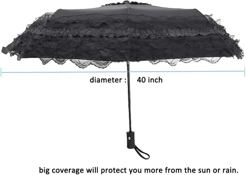 Miniatura 4 de Ruotong Unique - Sombrilla plegable de viaje con cierre automático y apertura automática resistente a los rayos UV sombrilla de encaje de princesa