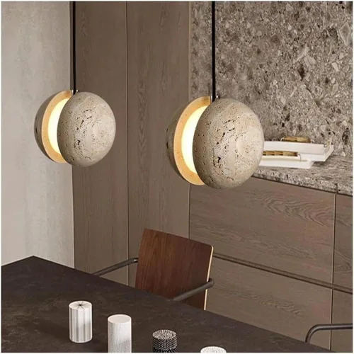 Miniatura 4 de Lámpara colgante de travertino amarillo nórdico pequeño, lámparas colgantes modernas, lámpara de globo simple con pantalla acrílica para cocina