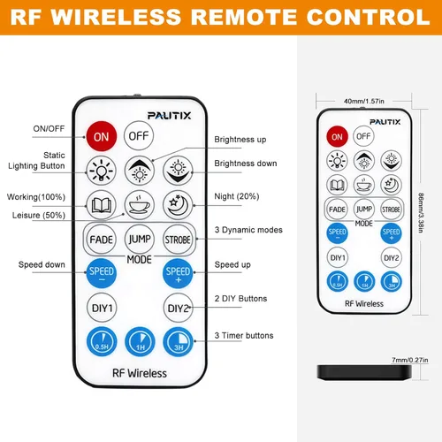 Miniatura 7 de PAUTIX - Control remoto de atenuación RF para tiras de luces LED de un solo color, control remoto inalámbrico de 18 teclas y controlador en línea DC