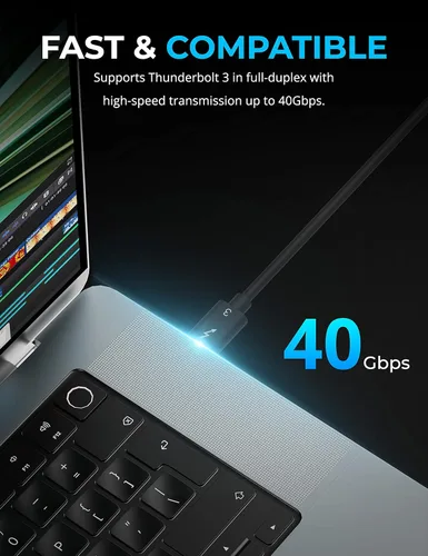 Miniatura 4 de SABRENT Cable Thunderbolt 3 USB-C [certificado] de 7.8 pulgadas (7.9 in) 40 Gbps Carga de 100 W Chip E Mark para MacBook, laptops, puertos