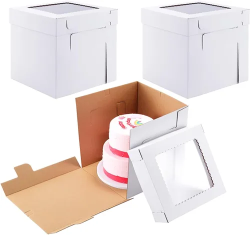 Miniatura 9 de Cajas altas para tartas de nivel, 10 x 10 x 12 pulgadas [10 unidades] Caja gruesa y resistente para pasteles con ventana, contenedor para pasteles