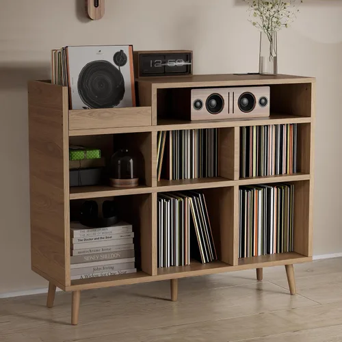 Miniatura 8 de Soporte para tocadiscos, estante giratorio con almacenamiento de vinilo de hasta 500 álbumes, estante de soporte para discos de vinilo con toma