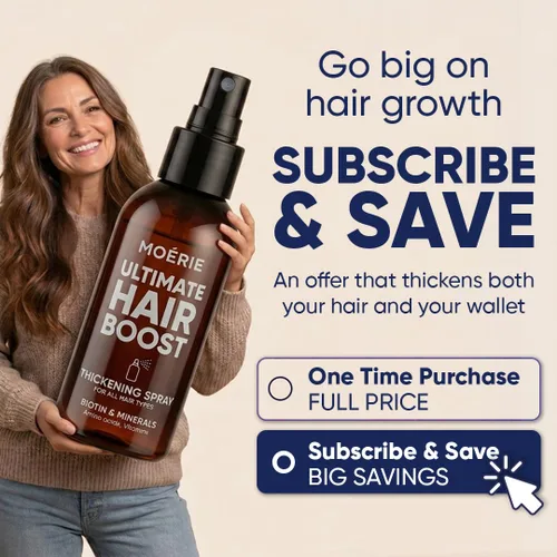 Miniatura 2 de Moerie Ultimate Hair Boost Spray diseñado para fortalecer el cabello y restaurar la salud del cuero cabelludo, suero 100% natural para el cabello
