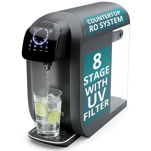 NU Aqua Sistema de filtro de agua de ósmosis inversa de 8 etapas para encimera RO con UV | Filtros de membrana de agua de sedimentos, carbono, malla