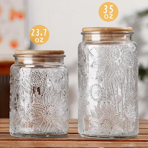 Miniatura 6 de Custde Tarros de almacenamiento de vidrio con tapa hermética de bambú, 35 onzas líquidas, recipientes decorativos de alimentos para encimera