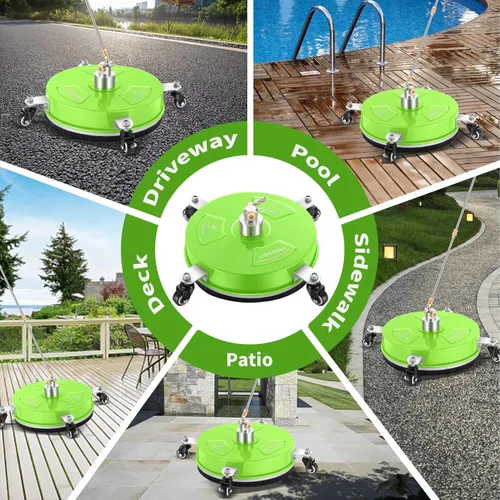 Miniatura 7 de Limpiador de superficies para hidrolavadora de 14 pulgadas con 4 ruedas - Limpiador de superficies de acero inoxidable recubierto verde