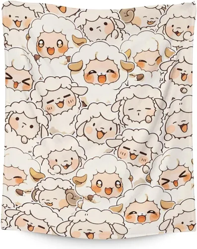 Miniatura 10 de Manta de oveja – Suave, mullida y cálida – Manta de tamaño regazo de 30 x 40 pulgadas para sofá, oficina, bonito regalo blanco para niños y niñas