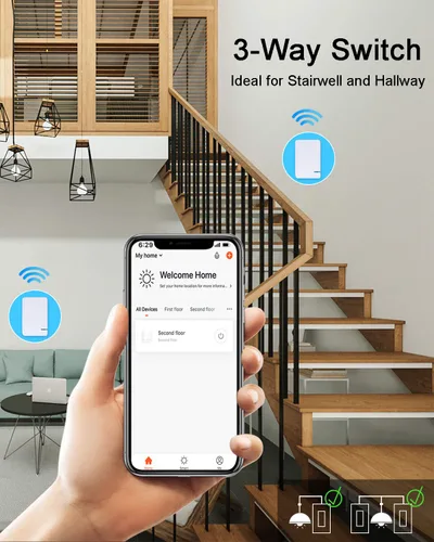 Miniatura 6 de Interruptor de luz inteligente – Thinkbee 2.4Ghz Wifi Kit de interruptor de luz inalámbrico, compatible con Alexa, Google Assistant e IFTTT, control
