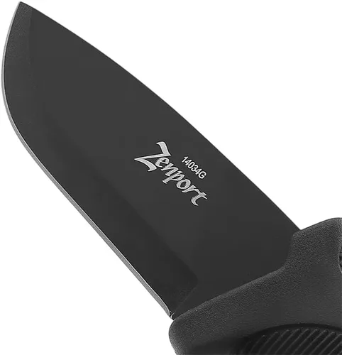 Miniatura 3 de Zenport Cuchillo de caza 14034G 4.2 440 Hoja de acero inoxidable, vaina, 9 pulgadas de largo, mango negro Agarradera negra