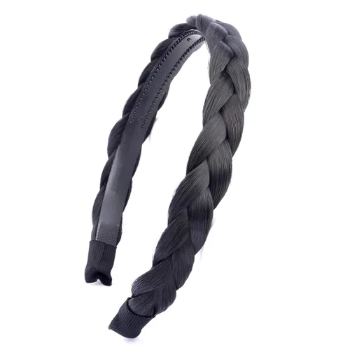 Miniatura 21 de Ancho de 1.5 cm Banda de pelo sintético trenzada estrecha con dientes para mujeres y niñas (Negro)
