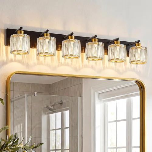 Miniatura 11 de VOLISUN Luces de tocador de cristal – 4 luces modernas de acero inoxidable para baño sobre espejo, acabado cromado – Certificado UL