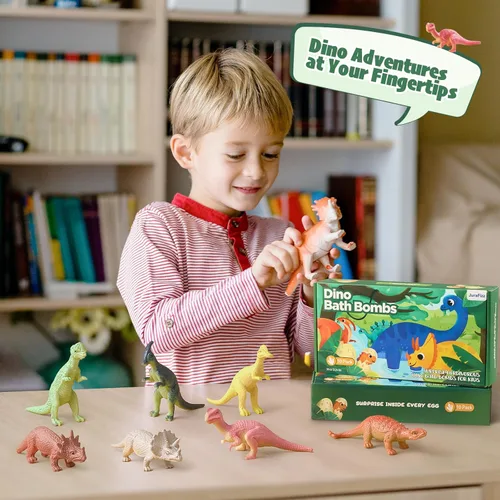 Miniatura 6 de Bombas de baño de dinosaurio para niños con sorpresa en el interior, paquete de 10 huevos de dinosaurio naturales con juguetes exclusivos de Huevos