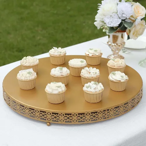 Miniatura 16 de Efavormart - Paquete de 2 elevadores de plástico transparente de 12 pulgadas con borde dorado para cupcakes y postres, soporte desechable para tartas