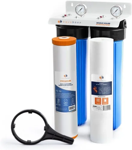 Miniatura 10 de Aquaboon Sistema de filtro de agua de 2 etapas para toda la casa con prefiltro, hierro y manganeso de 20 x 4.5, filtros de sedimentos, manómetro