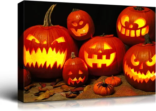 Miniatura 22 de Denozer - Pintura artística de pared de Halloween, impresión artística sobre lienzo para dormitorio, sala de estar, decoración de pared del hogar