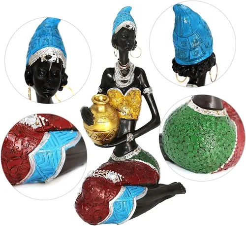Miniatura 4 de Rayberro Escultura de mujeres africanas, 7.87 pulgadas de alto, figura de mujer negra, figura tribal de dama afroamericana, estatua de mujer