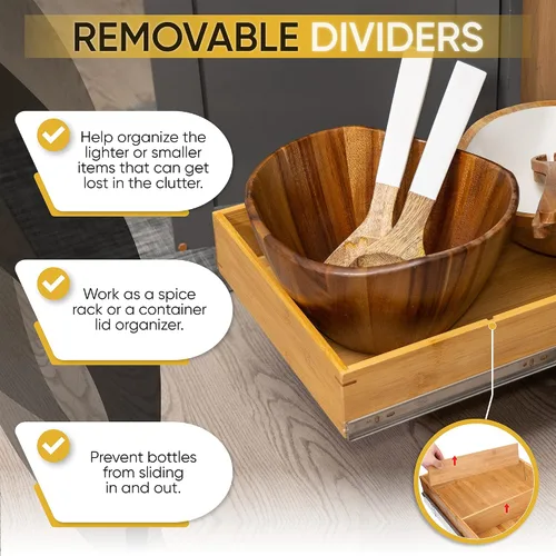 Miniatura 3 de Organizador de cajones de armario extraíble, organizador deslizante de madera de bambú, estante deslizante para cocina, despensa, organizador