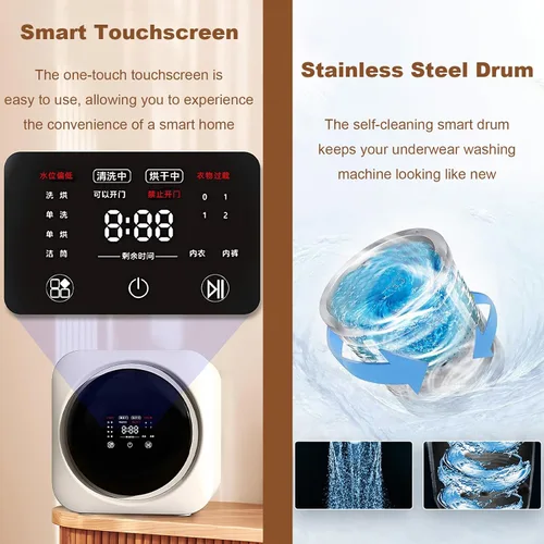 Miniatura 6 de SHAHRYAR Mini lavadora con panel de control LCD de 170 W, tambor interior de acero inoxidable, operación con pantalla táctil, adecuada