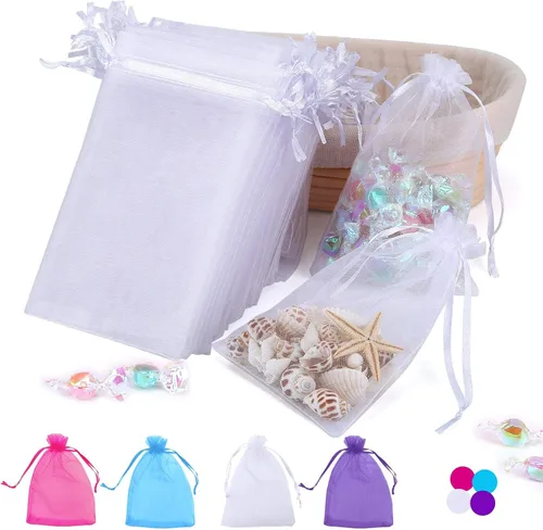 Miniatura 6 de Angooni 100 bolsas de organza azul transparente con cordón para regalo, para joyas, fiestas, bodas, fiestas, festivales, bolsas de dulces (4 x 6)