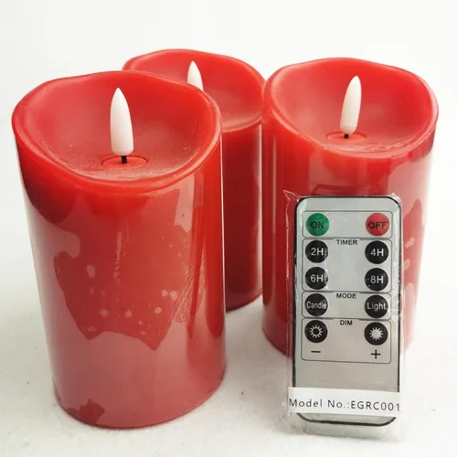 Miniatura 9 de HEIOKEY Juego de 3 velas rojas parpadeantes sin llama, velas que funcionan con pilas con control remoto de 10 teclas, vela eléctrica de pilar