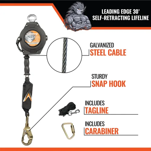 Miniatura 5 de Malta Dynamics Edgehog Lifeline - Cable Yoyo de protección contra caídas de borde delantero de 30 pies, cordón retráctil clase 2 con freno de acción