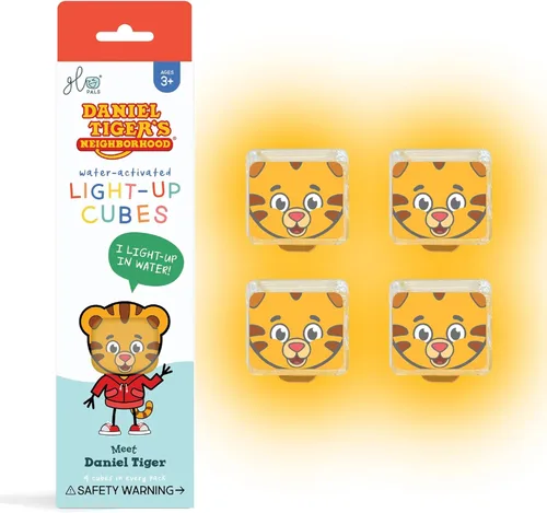 Glo Pals x Daniel Tiger's Neighborhood - Juguete de baño activado por agua con 4 cubos reutilizables iluminados para juegos sensoriales (solo cubos)