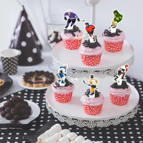 Miniatura 5 de 48 piezas de decoración de cupcakes de hockey para jugador de hockey sobre hielo para fiestas temáticas de hockey sobre hielo, fiestas temáticas