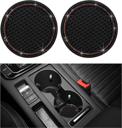 Miniatura 15 de Dickno 2 piezas de portavasos brillantes para automóvil, portavasos de inserción para taza de automóvil de 7 cm con diamantes de imitación, tapete