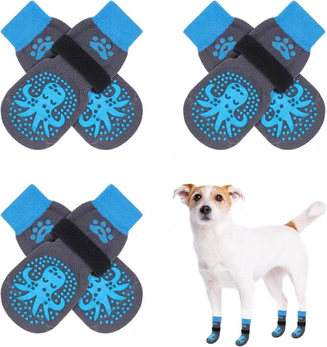 Miniatura 65 de SCENEREAL 6 piezas de calcetines antideslizantes para perros para prevenir lamido de patas para pavimento caliente/frío, calcetines de agarre