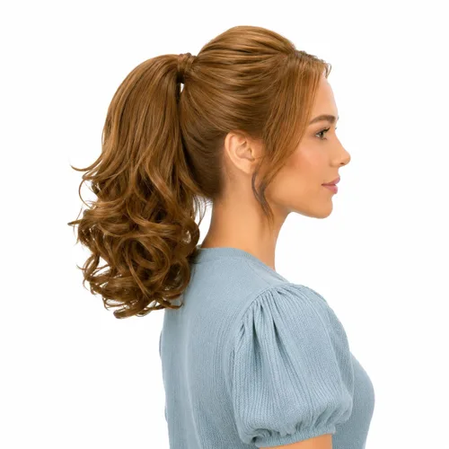 Miniatura 24 de PRETTYSHOP - Extensión de cabello rizado voluminoso, cola de caballo de 14 pulgadas con clip, resistente al calor