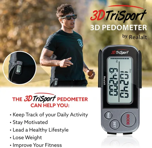Miniatura 3 de Realalt 3DTriSport 3D Walking Pedometer with Clip & Strap, Accurate Step Counter with 30-Day Memory, Distance in Miles/KM with Large Display Perfect