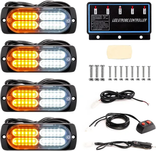 Miniatura 13 de 8 piezas Luces LED Intermitentes Estroboscópicas de Emergencia de Montaje en Superficie con Controlador para Camiones, Vehículos, Automóviles (4Y4W)